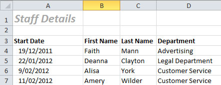 Correct database heading location